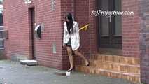 068016 Naughty Ling Takes A Long Arcing Pee From The Office Steps