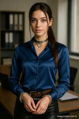 Brunette Secretary With Dark Satin Blouse Cuffed
