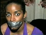 BLACK STUDENT TIED, GAGGED & HOG-TIED WITH DUCT TAPE (D28-3)