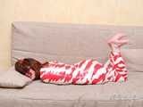 [From archive] Stella - wrapped in red and white duct tape 2