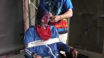 Watch Myxxxy bound and gagged in shiny nylon Rainwear with multiple gags and breath control