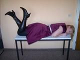 Tied up in a bordeaux dress 