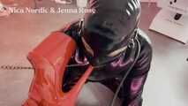 Submissive rubber object embarrassed, utilized, interacted with