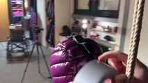 Aiyana bound, gagged, vibed and satisfied :) in a shiny nylon Downjacket