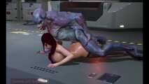 Busty Brunette Anal Sex on the Floor with Big Alien