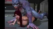 Busty Brunette Anal Sex on the Floor with Big Alien