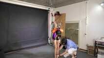 Lana bound and gagged in shiny Shorts and Windbreaker 