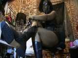 Latex boot leather femdom