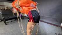 Lana bound and gagged in shiny Shorts and Windbreaker 