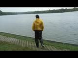 Being with Enni sitting at a lake wearing sexy shiny nylon rainwear (Video)