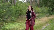 Miss Petra takes a walk in an AGU rain suit and rubber boots