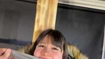 Lana tied and gagged in a shiny nylon Downjacket