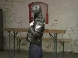 Jill Diamond playing with herself wearing a sexy shiny nylon rain pant and a down jacket (Video)
