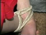 WINDOW WASHER WENDY IS BAREFOOT, BALL-TIED, TAPE GAGGED, MOUTH STUFFED, WRISTS & HANDGAGGED (D45-15)