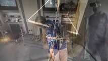 Marie bound, gagged and spanked in shiny nylon Shorts and a Windbreaker