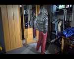 SANDRA putting on a sexy shiny nylon crazy sensation down suit infront of the mirror (Video)