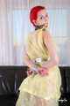 Morrigan - taped in yellow trash bag dress