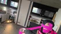 Rachel Adams bound, Pantygagged and Pantyhooded in a shiny nylon Downjacket