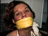 28 YR OLD MOM GETS MOUTH STUFFED AND CLEAVE GAGGED WITH STINKY PANTYHOSE, TIT TIED BAREFOOT, TOE-TIED, OTM CLOTH GAGGED, WRAP TAPE GAGGED, HANDGAGGED AND TIGHTLY TIED TO A CHAIR (D65-7)
