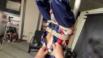 Myxxxy bound, gagged and suspended in shiny nylon Rainwear