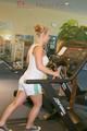 Katharina and Jenny during their workout in the fitness center wearing sexy shiny nylon shorts and tops (Pics)