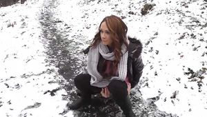 O118013 Cynthia Vellons Takes A Desperate Pee On The Snow Covered Path.