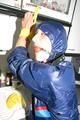 Stella tied, gagged and hooded in the kitchen wearing supersexy blue rainwear (Pics)