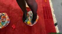 stomping balloons and beachballs with high heels