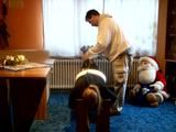 Handcuffed and hogtied on screen