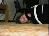 BOUND IN BLACK PANTIES, DRESS, GARTER BELT, HEELS & CLEAVE GAG SUZIE (D24-14)