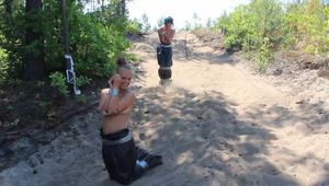Dana and La Pulya - Bag racing in trash bags with taped hands and feet  (video)