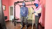 Breathplay Sebastien tied to an iron structure.