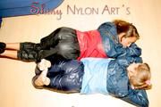 Stella and Leonie having fun with eachother wearing sexy shiny nylon rainwear (Pics)
