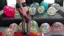 stomping balloons and beachballs with high heels
