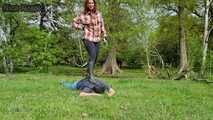 With the face in the horse manure