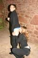 Stella and Leonie in a cellar wearing sexy shiny nylon shorts under their jeans (Pics)