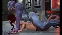 Busty Brunette Anal Sex on the Floor with Big Alien