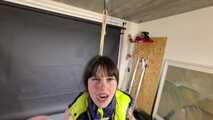Lana bound and gagged in a shiny nylon Downvest