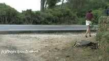 030051 Salma & Lucia Pee Together By The Side Of A Busy Road