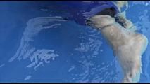 Pia ties and gagges herself in a small swimming pool wearing sexy lightblue downwear (Video)