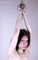 Tracy: topless barefoot girl with noose on her neck, having her to stand on her tip toes to breathe, is tickled by camera man