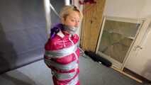 Myxxxy bound and gagged in shiny nylon Rainwear