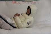 SEXY Jill wearing a WHITE rain pants and a WHITE down jacket lolling on the sofa playing with you (Pics)