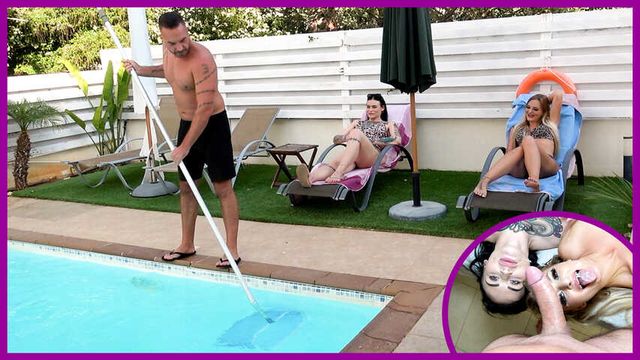 POOLBOY FUCKED?! CUM FACIAL FOR NAUGHTY THREESOME SLUTS!