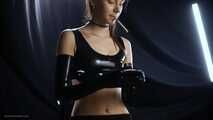 Beauty girl Smoking wearing Latex gloves and top