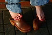 barefoot in brown swedenclogs