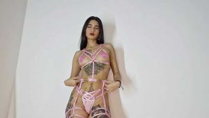 Horny small boobs teen in pink lingerie masturbate POV