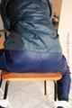 Marlin tied and gagged in a shiny blue rainsuit