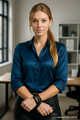 Blonde Secretary With Dark Satin Blouse