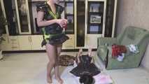 Elvina & Xenia - trash bag fashion show and bondage game (video)